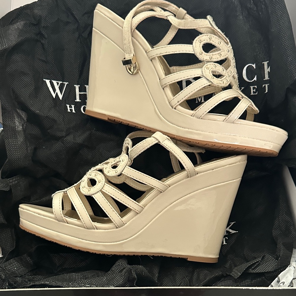 White House Black Market Cream Wedge Sandals